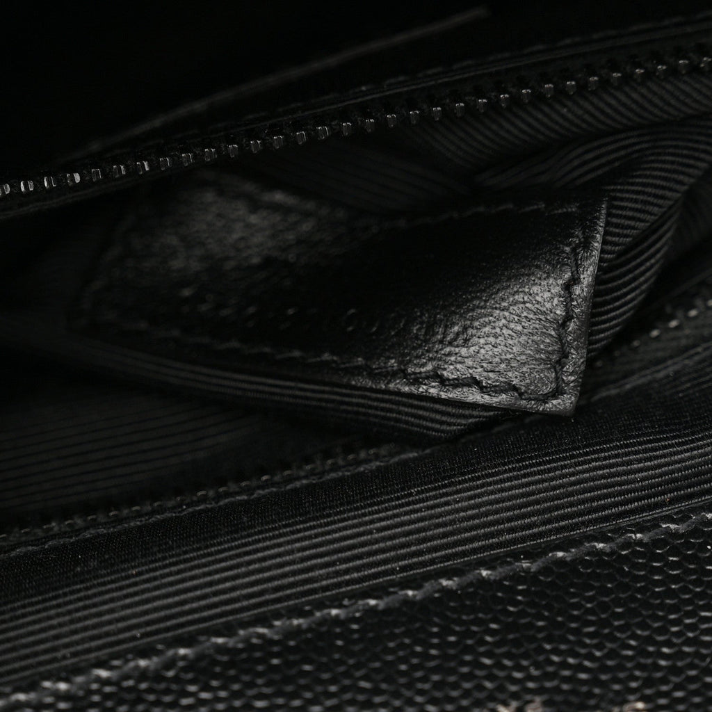 Grain De Poudre Textured Mixed Matelasse Large Triquilt Monogram Monochrome Satchel Black