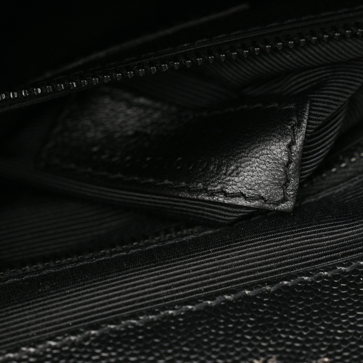 Grain De Poudre Textured Mixed Matelasse Large Triquilt Monogram Monochrome Satchel Black