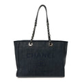 Mixed Fibers Striped Small Deauville Tote Navy Blue
