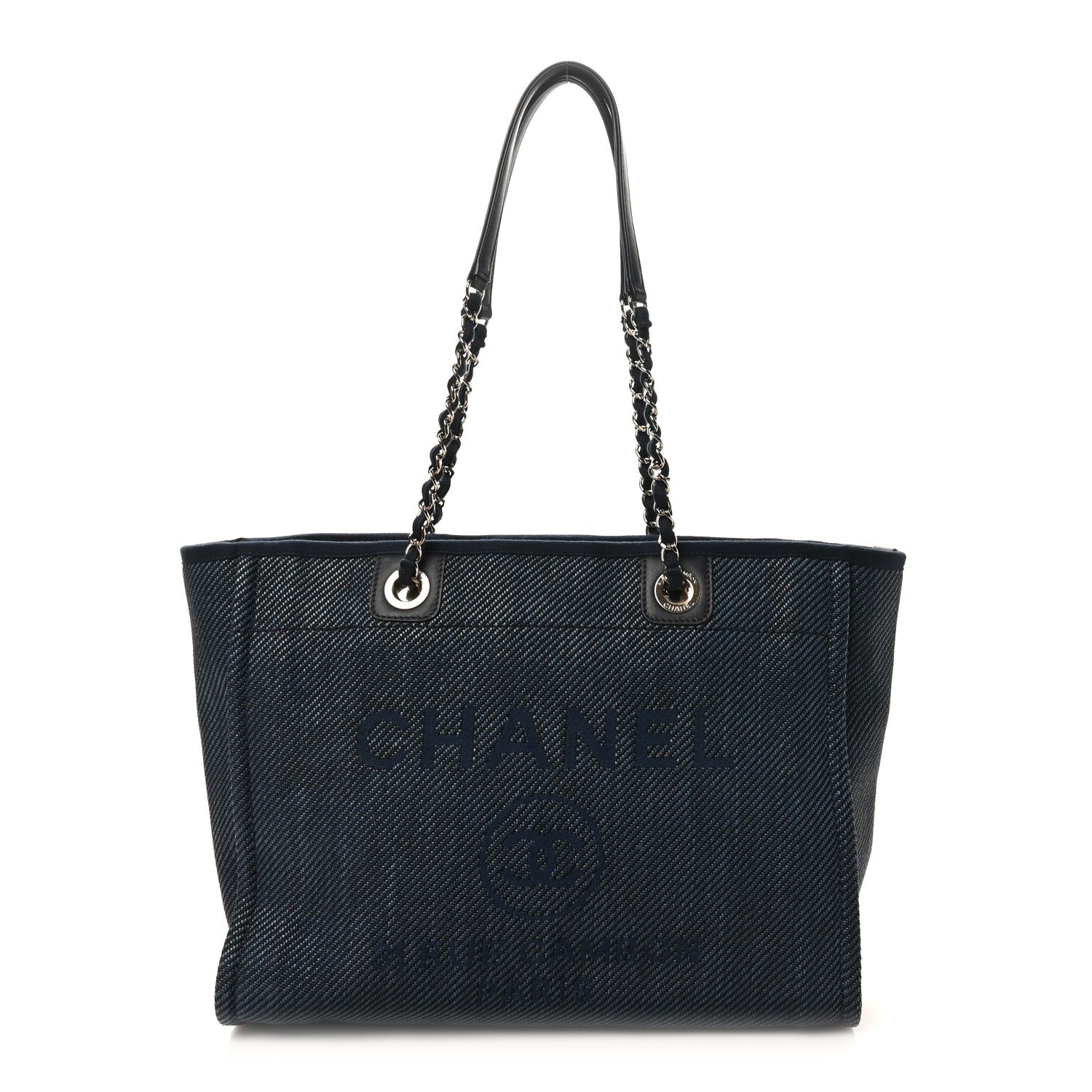 Mixed Fibers Striped Small Deauville Tote Navy Blue