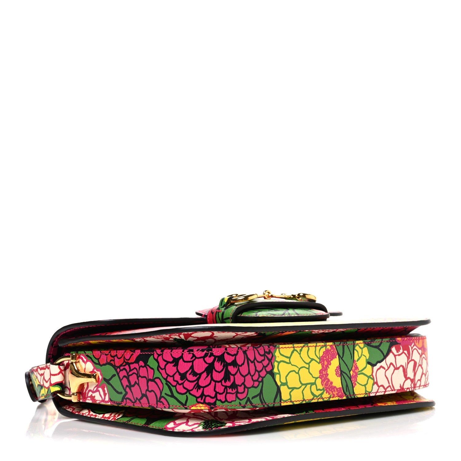 X KEN SCOTT New Shangai Calfskin Pomponica Print Horsebit 1955 Shoulder Bag  Multicolor Fuxia Pompon