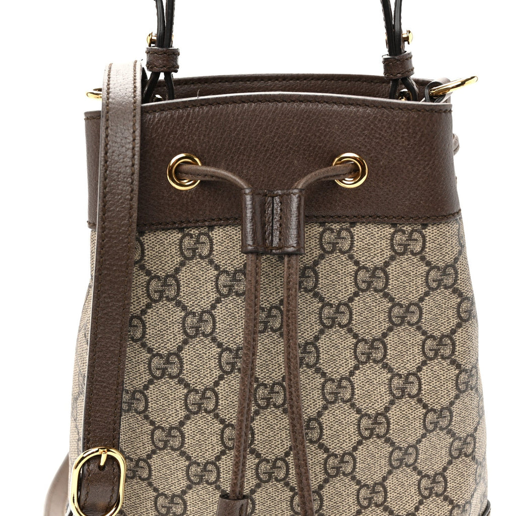 GG Supreme Monogram Web Small Ophidia Bucket Bag Brown