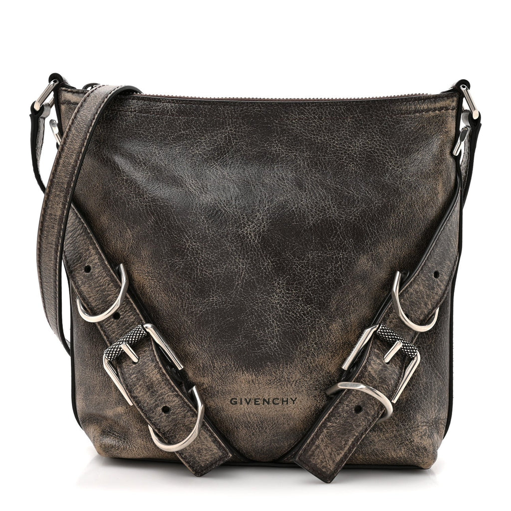 Lambskin Crackled Vintage Calfskin Small Voyou Crossbody Bag Brown