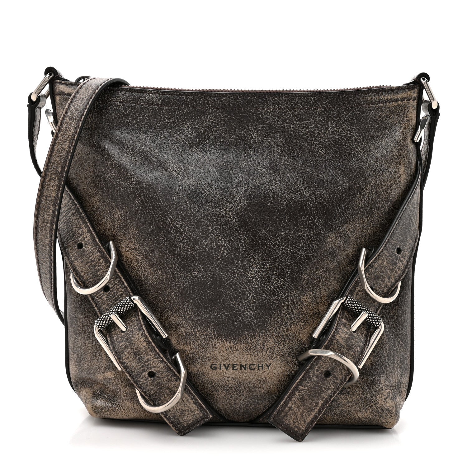 Lambskin Crackled Vintage Calfskin Small Voyou Crossbody Bag Brown