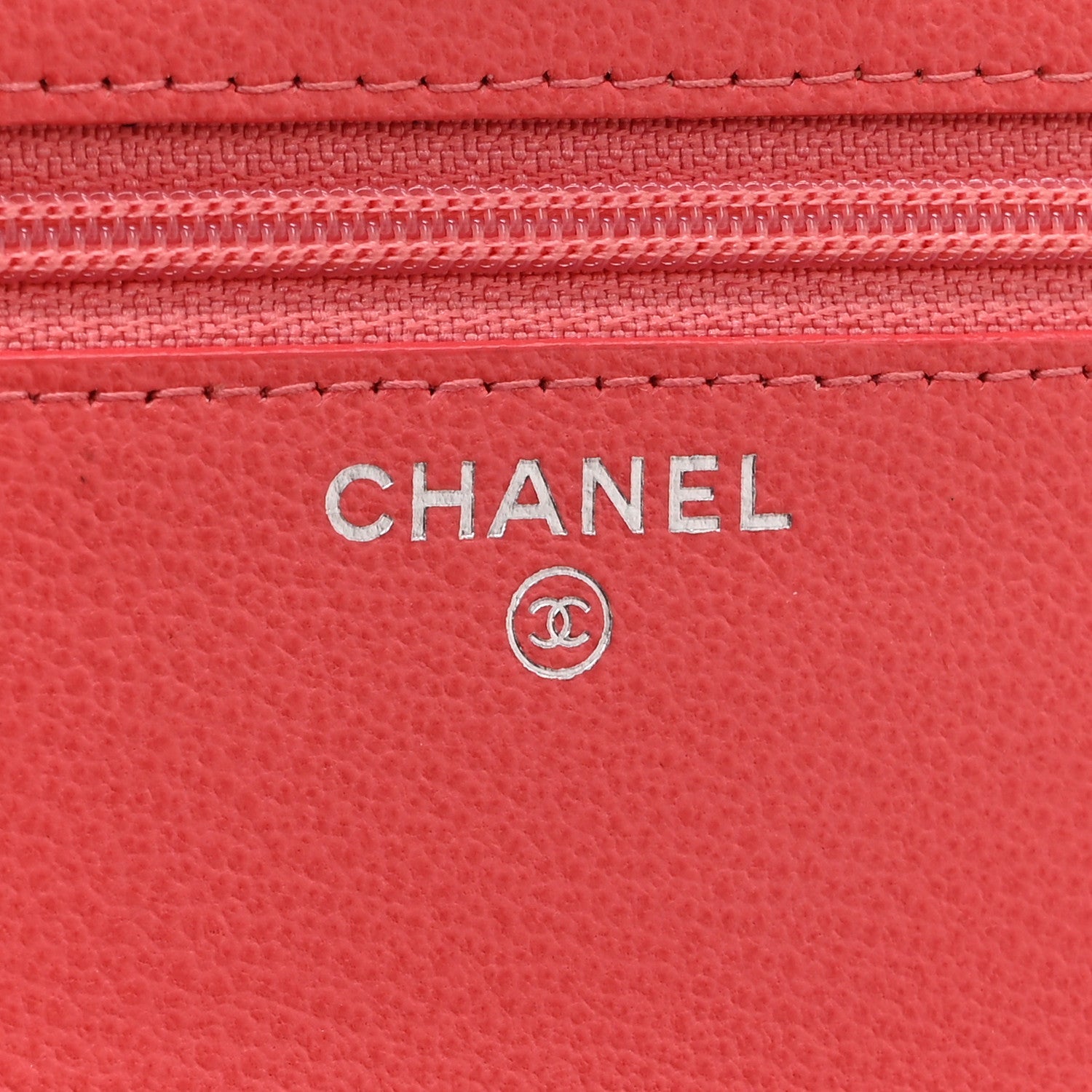 Grained Calfskin Quilted CC Box Wallet On Chain WOC Pink Pink
