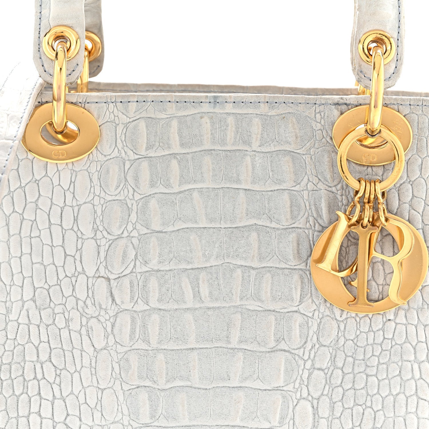 Calfskin Alligator Embossed Medium Lady Dior Light Blue
