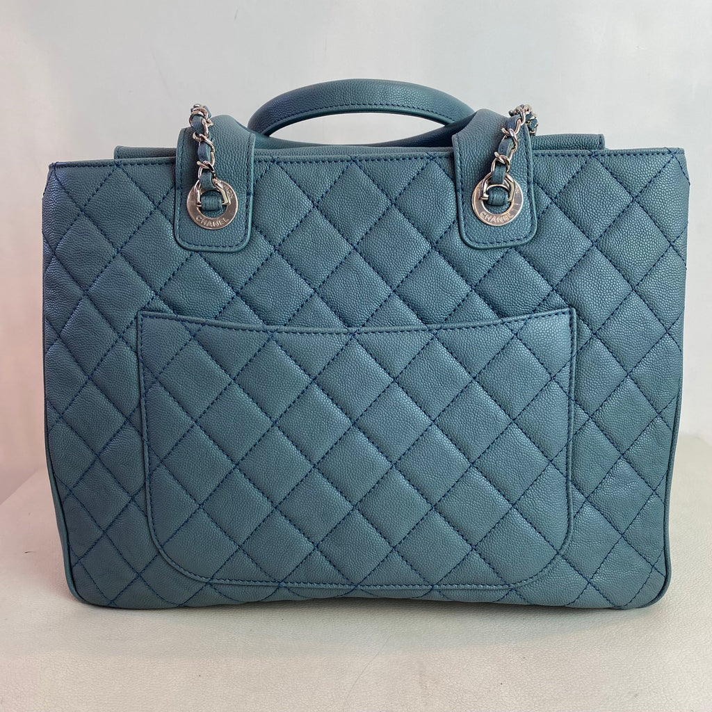 CHANEL Quilted Urban Companion Caviar Top Handle Tote Shoulder Bag Blue