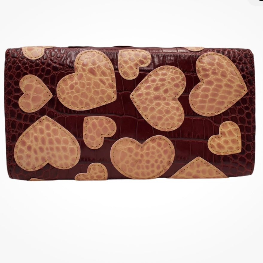 Brighton Red Leather Hearts Clutch with Mirror NWT
