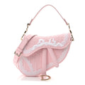 Oblique Embroidered Lace Dioramour Small Saddle Bag With Strap Soupir Pink White