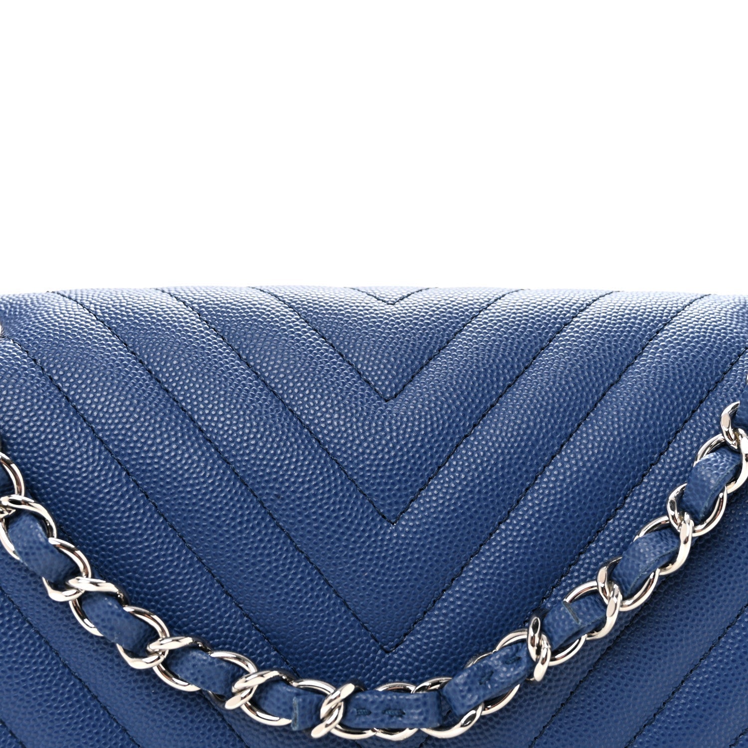 Caviar Chevron Quilted Medium Double Flap Blue