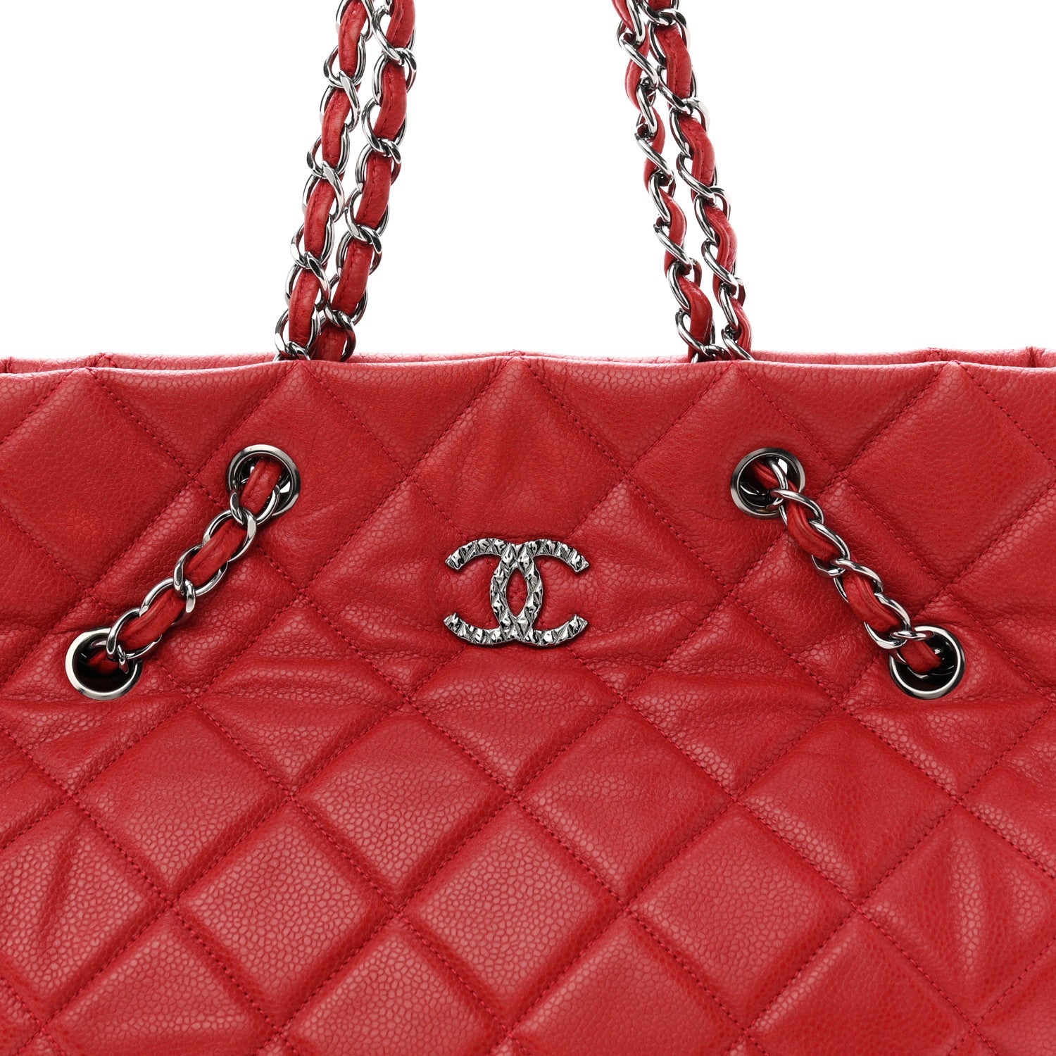 Caviar Quilted Large Cells Shopping Tote Red
