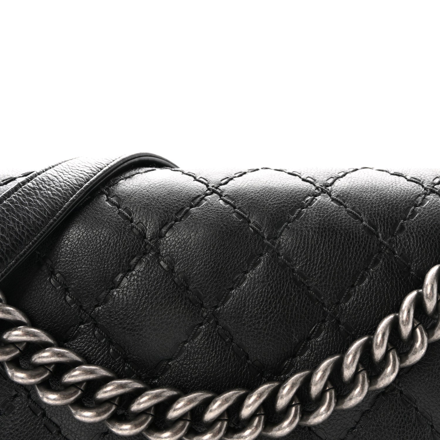 Calfskin Quilted Double Stitch New Medium Boy Flap Black