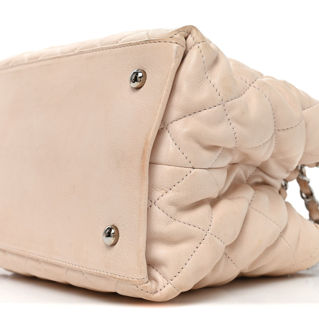 Lambskin Quilted Mini Chain Me Tote Light Beige