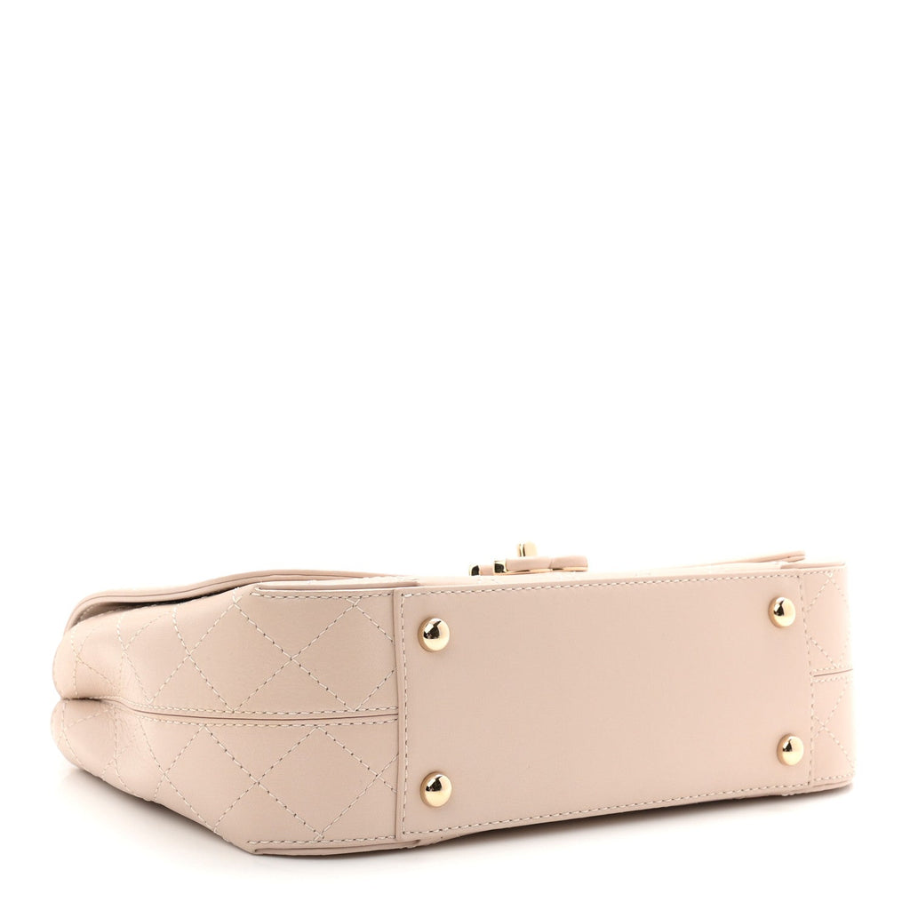Calfskin Stitched Medium Covered CC Flap Bag Beige