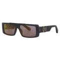 Philipp Plein Sunglasses Rectangle Full Rim, Matt Black Frame and Gold Mirror with Pattern Lens SPP003M703L