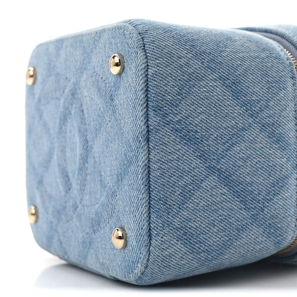 Denim Quilted Small CC Vanity Case Blue