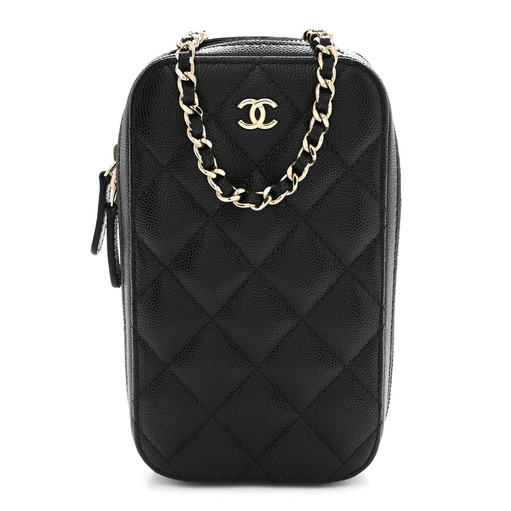 Caviar Quilted Phone Holder Wallet On Chain WOC Black Black