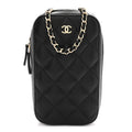 Caviar Quilted Phone Holder Wallet On Chain WOC Black Black
