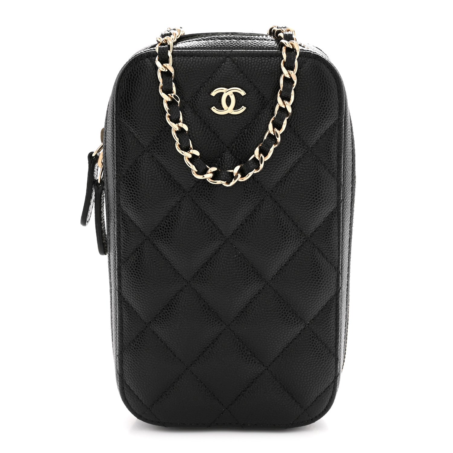 Caviar Quilted Phone Holder Wallet On Chain WOC Black Black