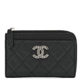 Caviar Quilted CC Logo Zip Around Card Holder Black