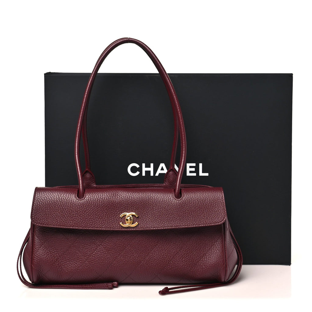 Grained Calfskin Stitched Urban Essentials Small Shopping Bag Burgundy