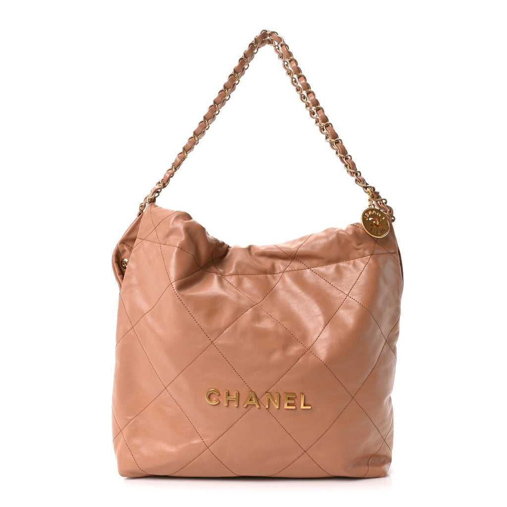 Shiny Calfskin Quilted Small Chanel 22 Beige