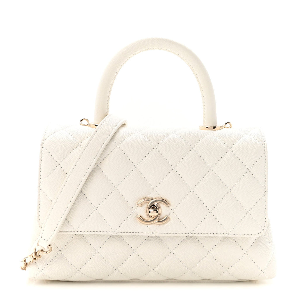 Caviar Quilted Mini Coco Handle Flap White