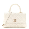 Caviar Quilted Mini Coco Handle Flap White