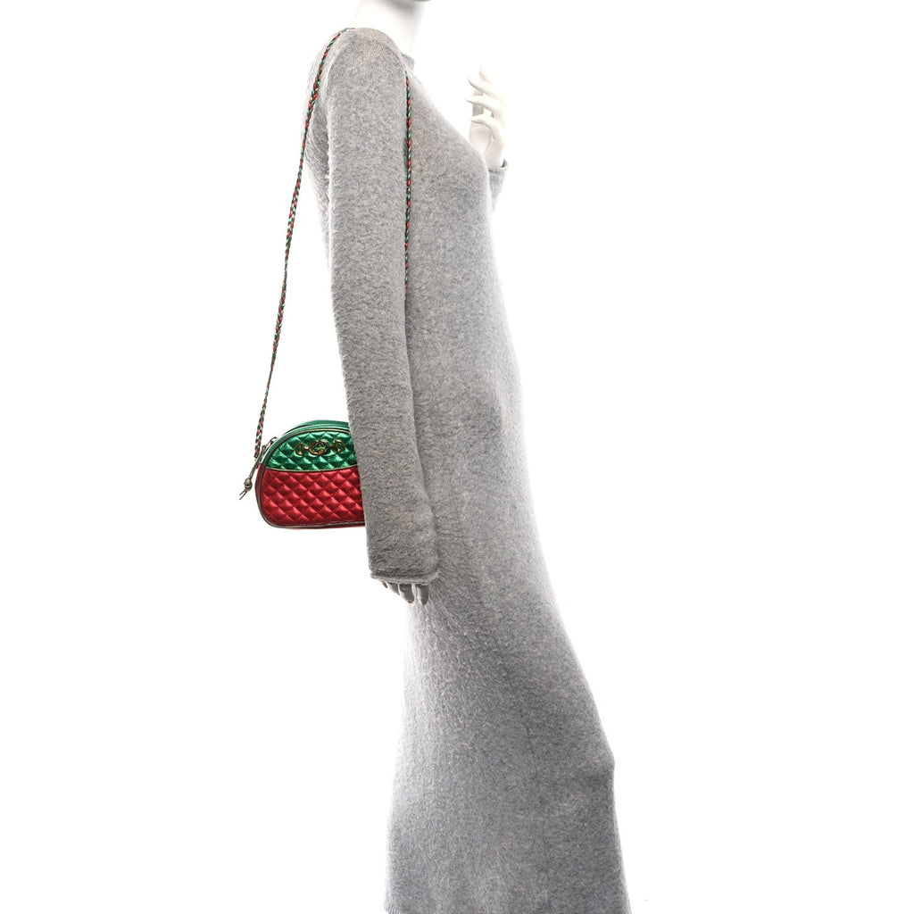 Laminated Nappa Trapuntata Mini Zumi Dome Shoulder Bag Rosso Jasmine Green Rame