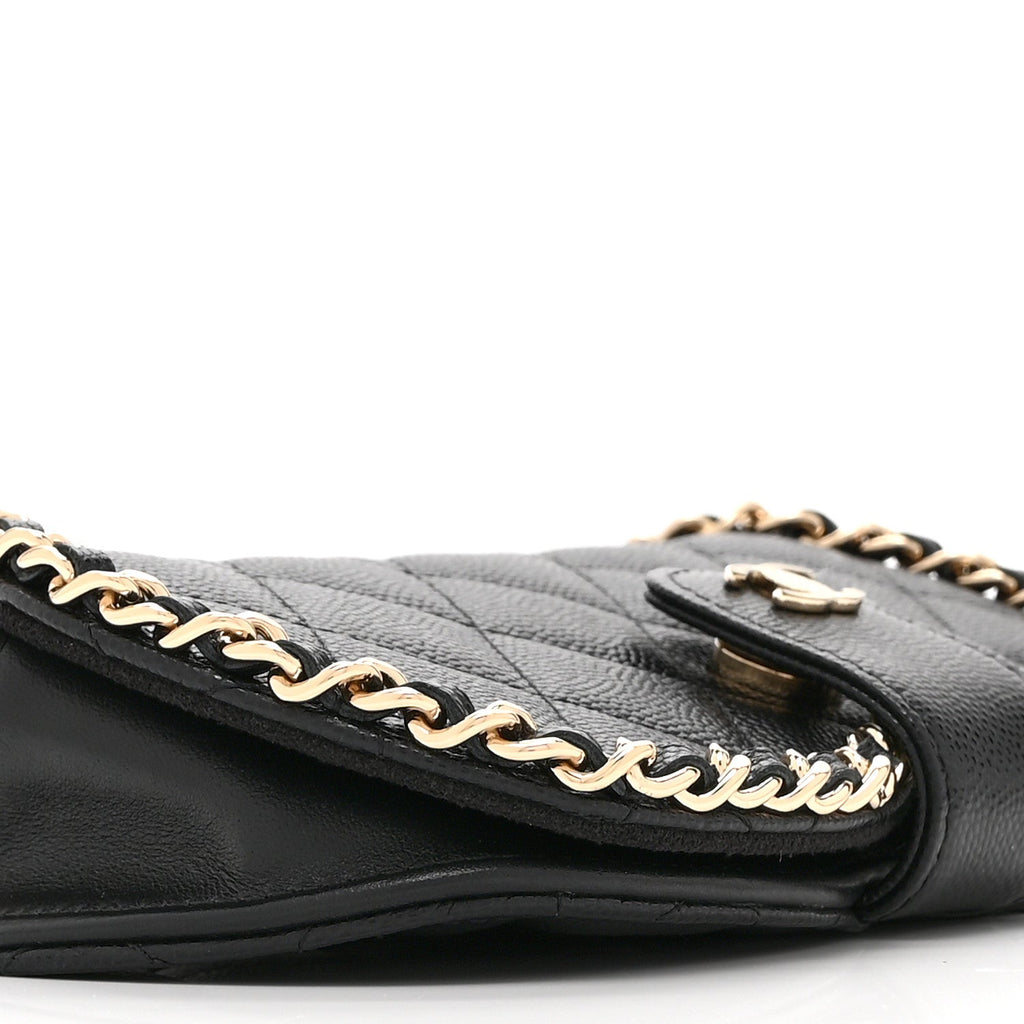 Caviar Quilted Chain Glasses Case Black