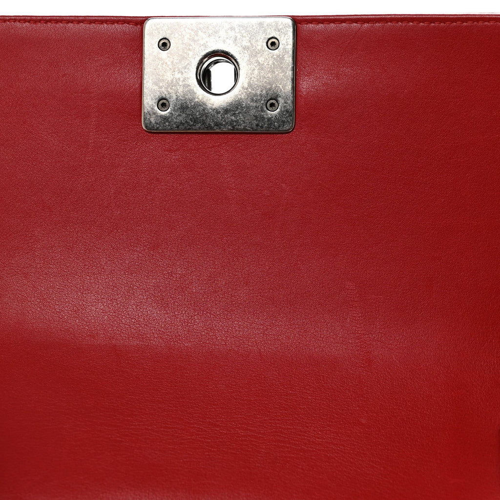 Calfskin Quilted Small Boy Flap Red