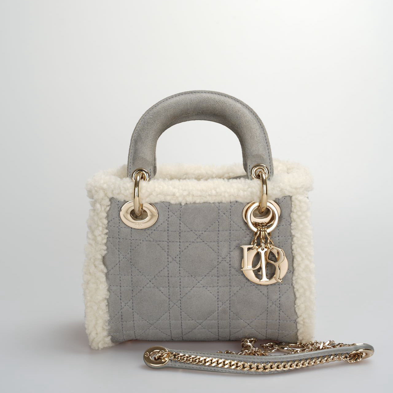 Christian Dior Lady Dior   2020 Mini Suede Shearling Cannage Lady Dior satchel