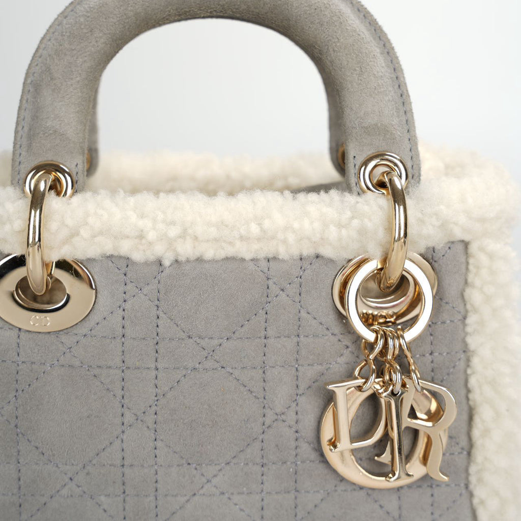 Christian Dior Lady Dior   2020 Mini Suede Shearling Cannage Lady Dior satchel