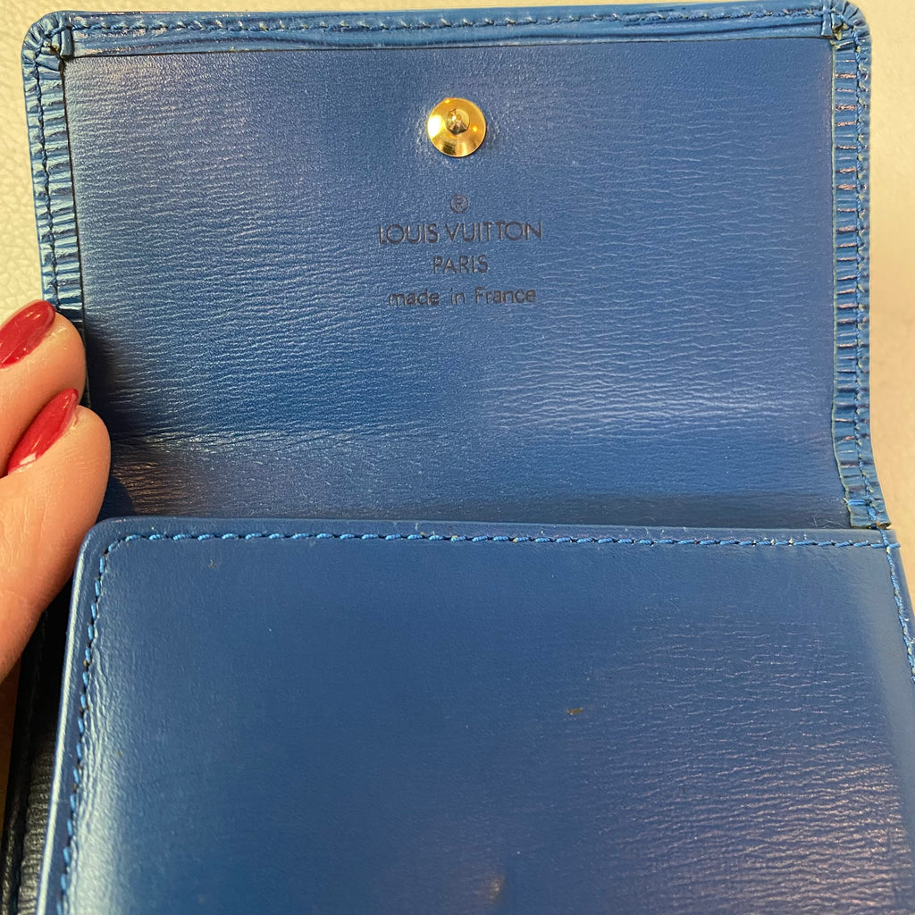 LOUIS VUITTON Epi Alma PM Satchel Handbag with Epi Elise Wallet in Blue