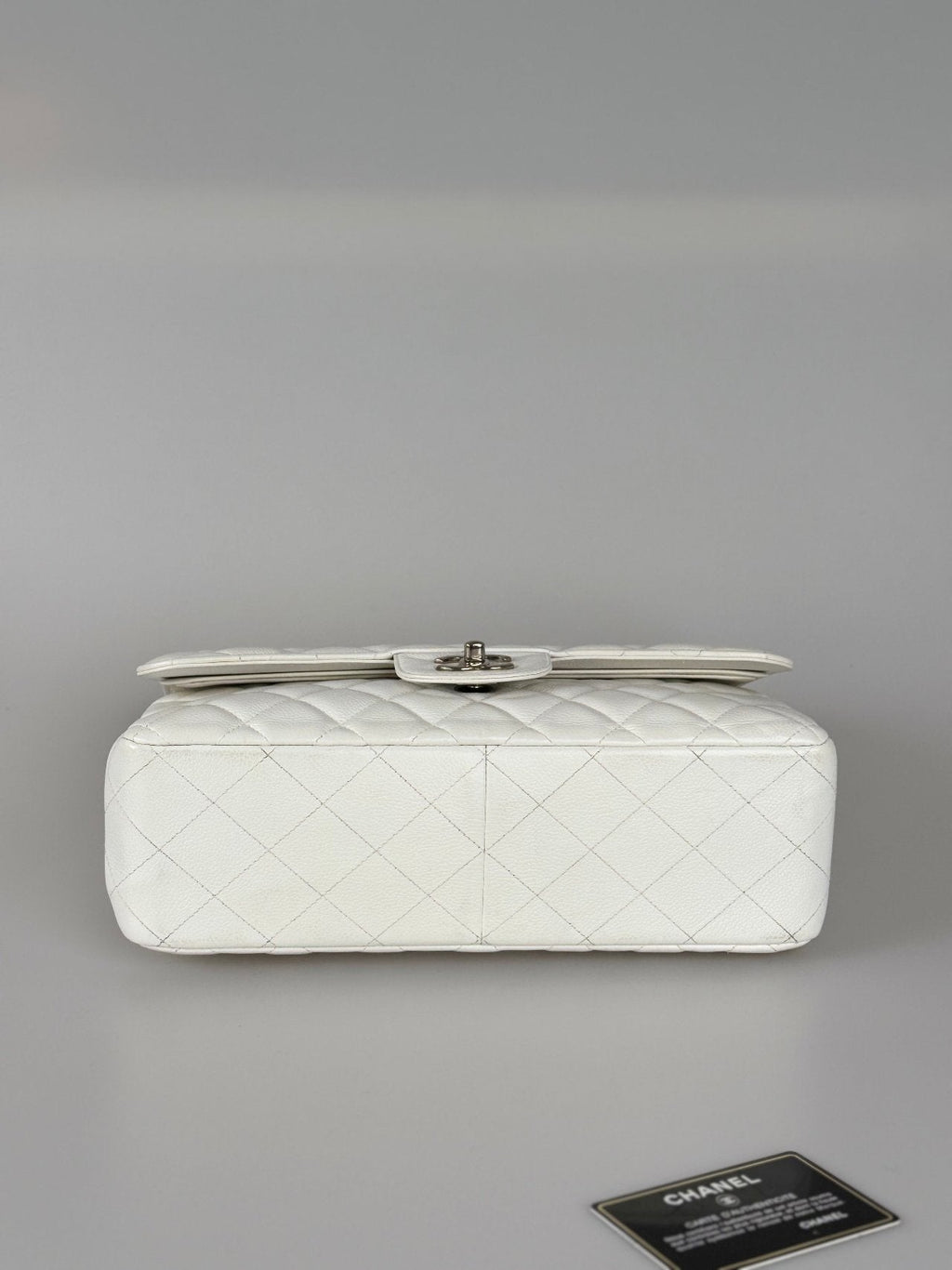 Chanel White Jumbo Classic Double Flap Bag in Caviar Leather with Silver Hardware