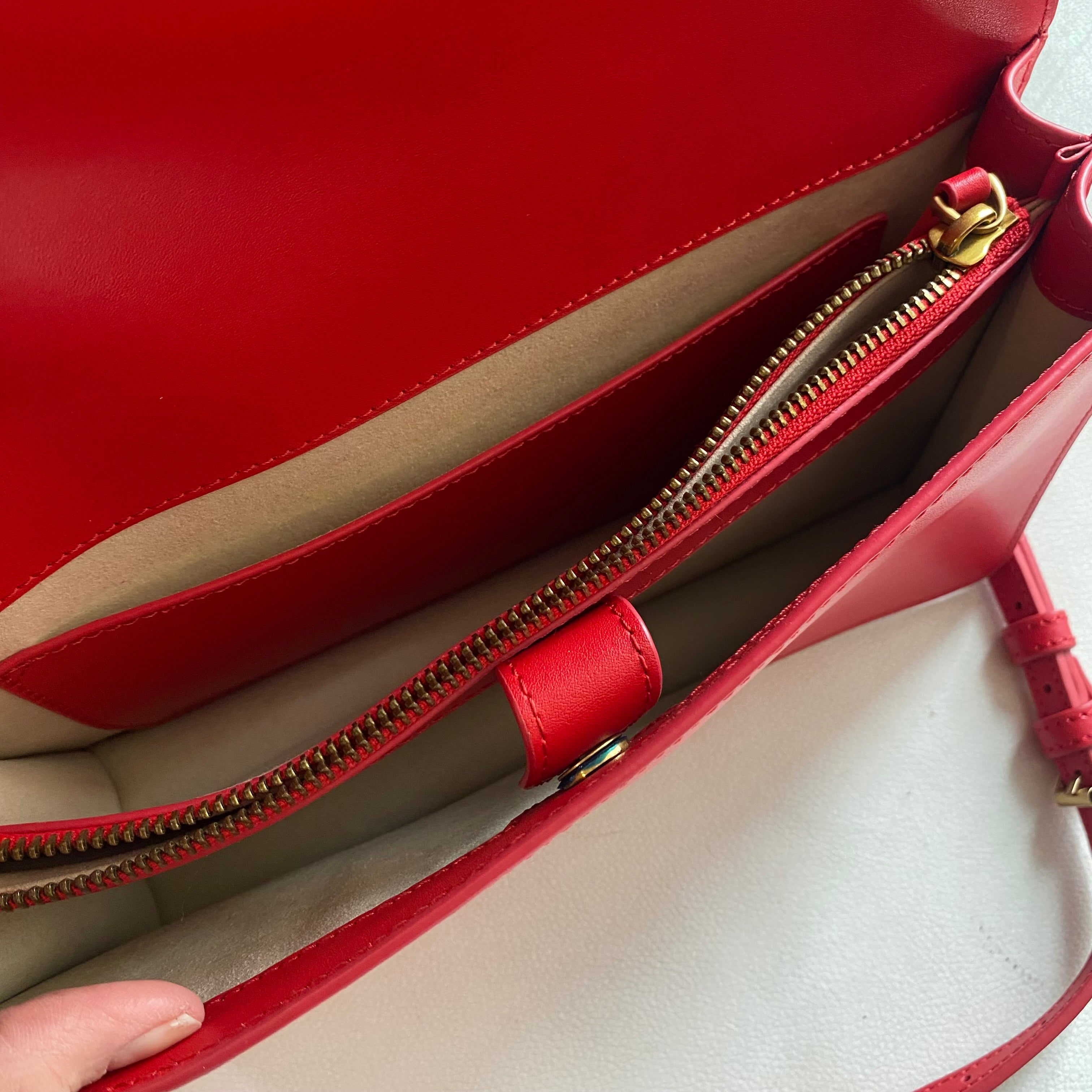 PINKO Classic Lovebird Italian Leather Shoulder Bag/Crossbody Red
