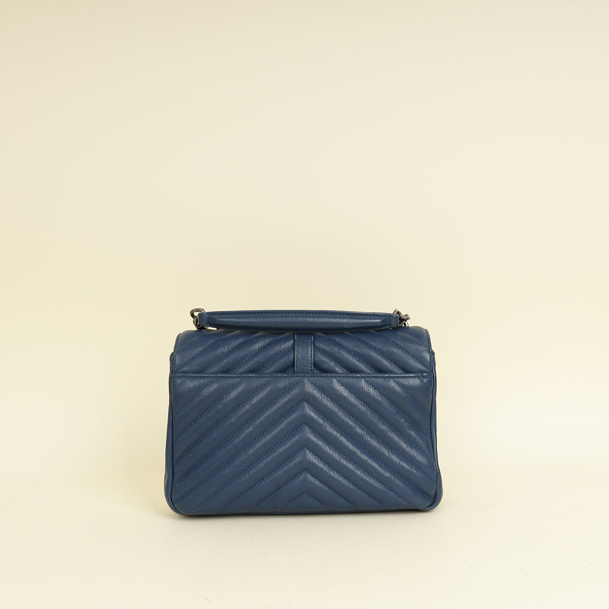 YSL Blue College Chevron Medium Shoulder Bag