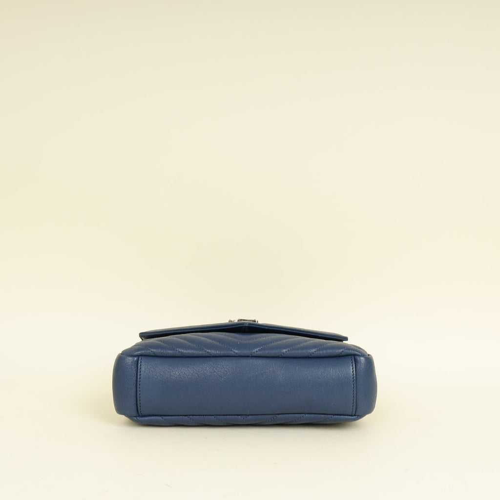 YSL Blue College Chevron Medium Shoulder Bag