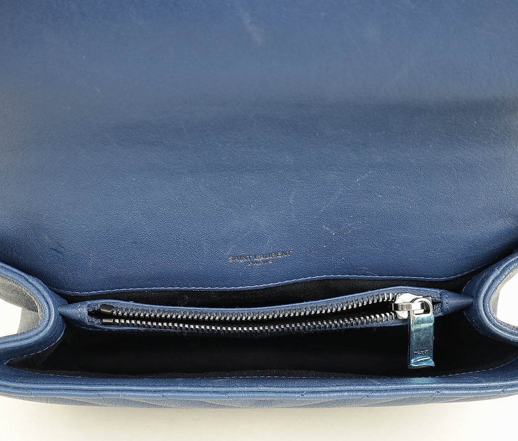 YSL Blue College Chevron Medium Shoulder Bag