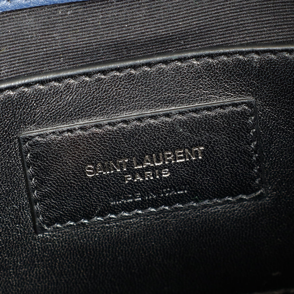 YSL Blue College Chevron Medium Shoulder Bag