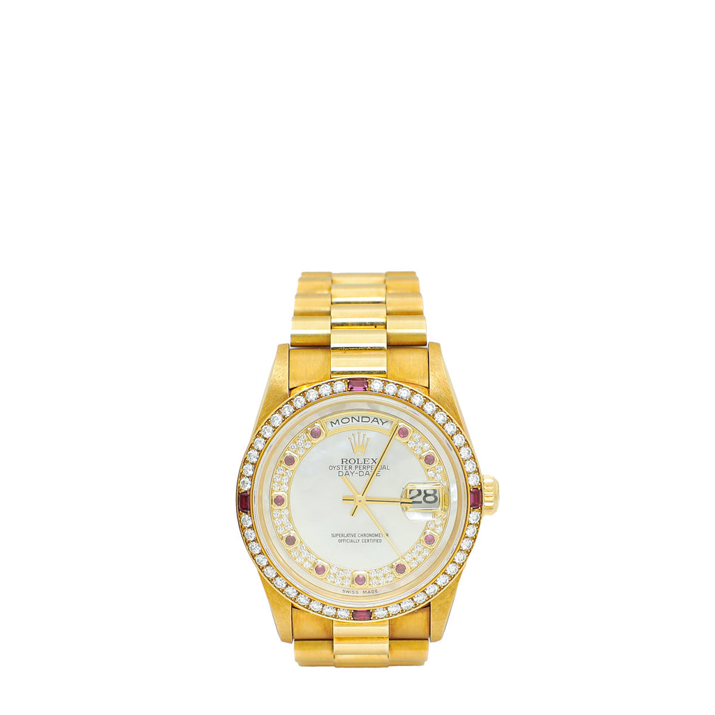 Rolex 18K Yellow Gold Diamond Ruby MOP Day-Date President 36mm Watch
