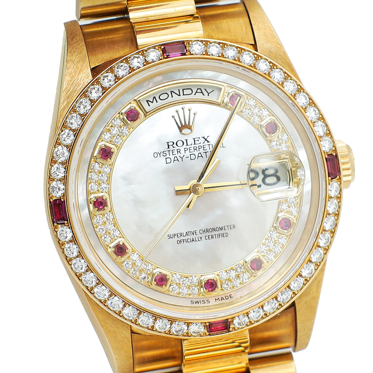 Rolex 18K Yellow Gold Diamond Ruby MOP Day-Date President 36mm Watch