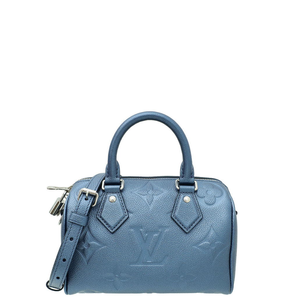 Louis Vuitton Navy Nacre Metallic Monogram Empreinte Speedy 20 Bandouliere Bag