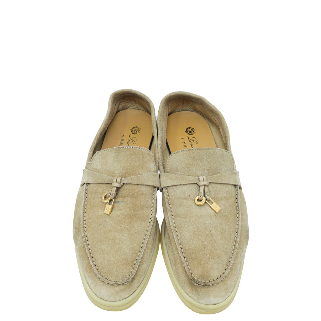 Loro Piana Sandstone Summer Charm Walk Loafers 37.5
