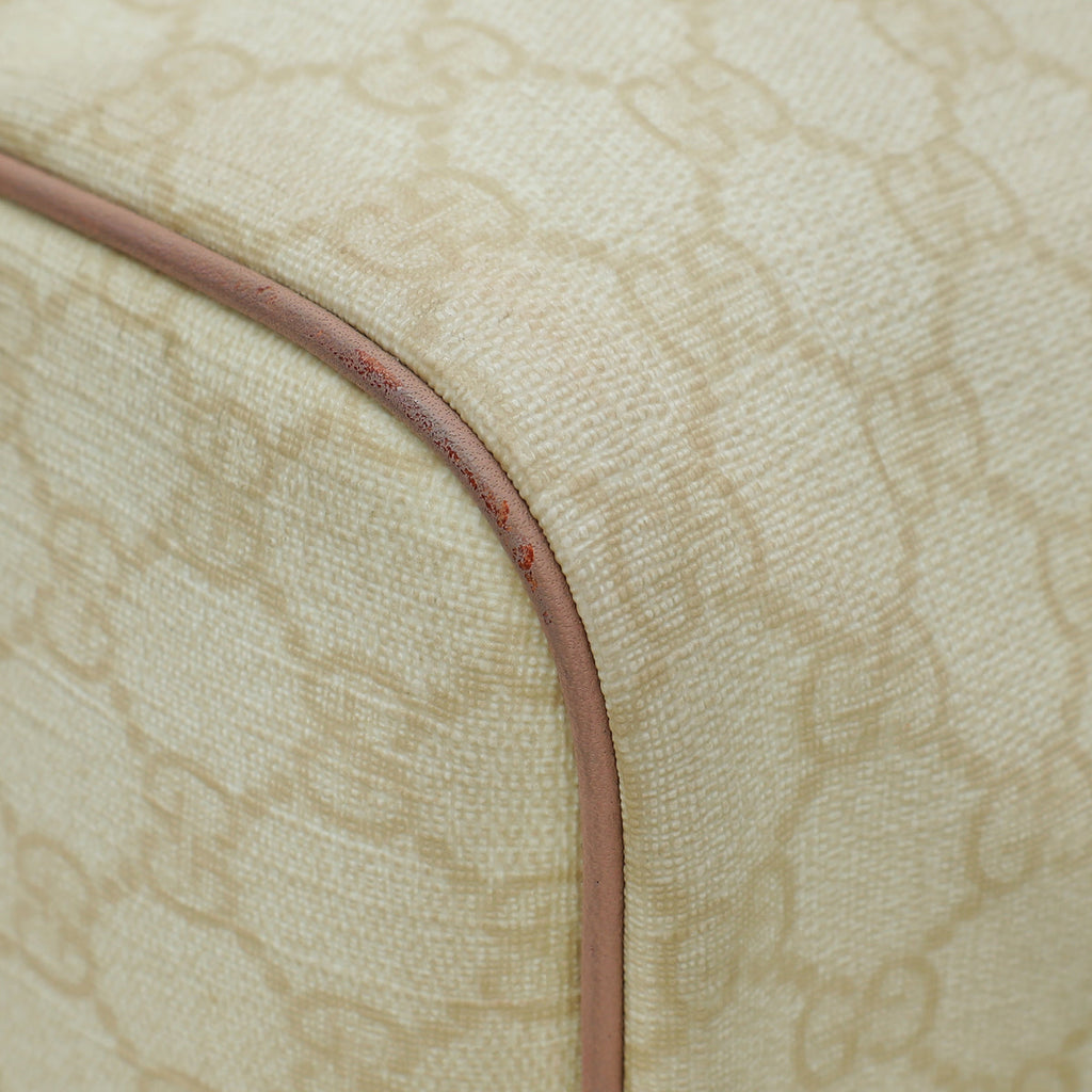 Gucci Beige GG Supreme Script Web Logo Joy Large Boston Bag