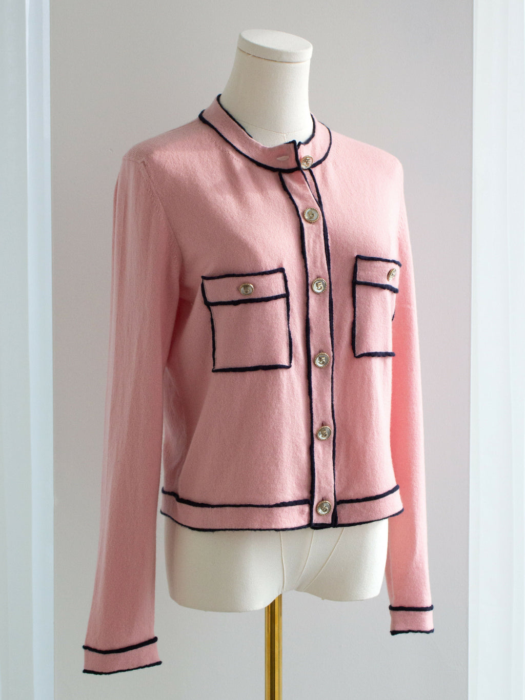 Chanel S/S 2021 Pink Cashmere Navy CC N5 21P 21S Cardigan