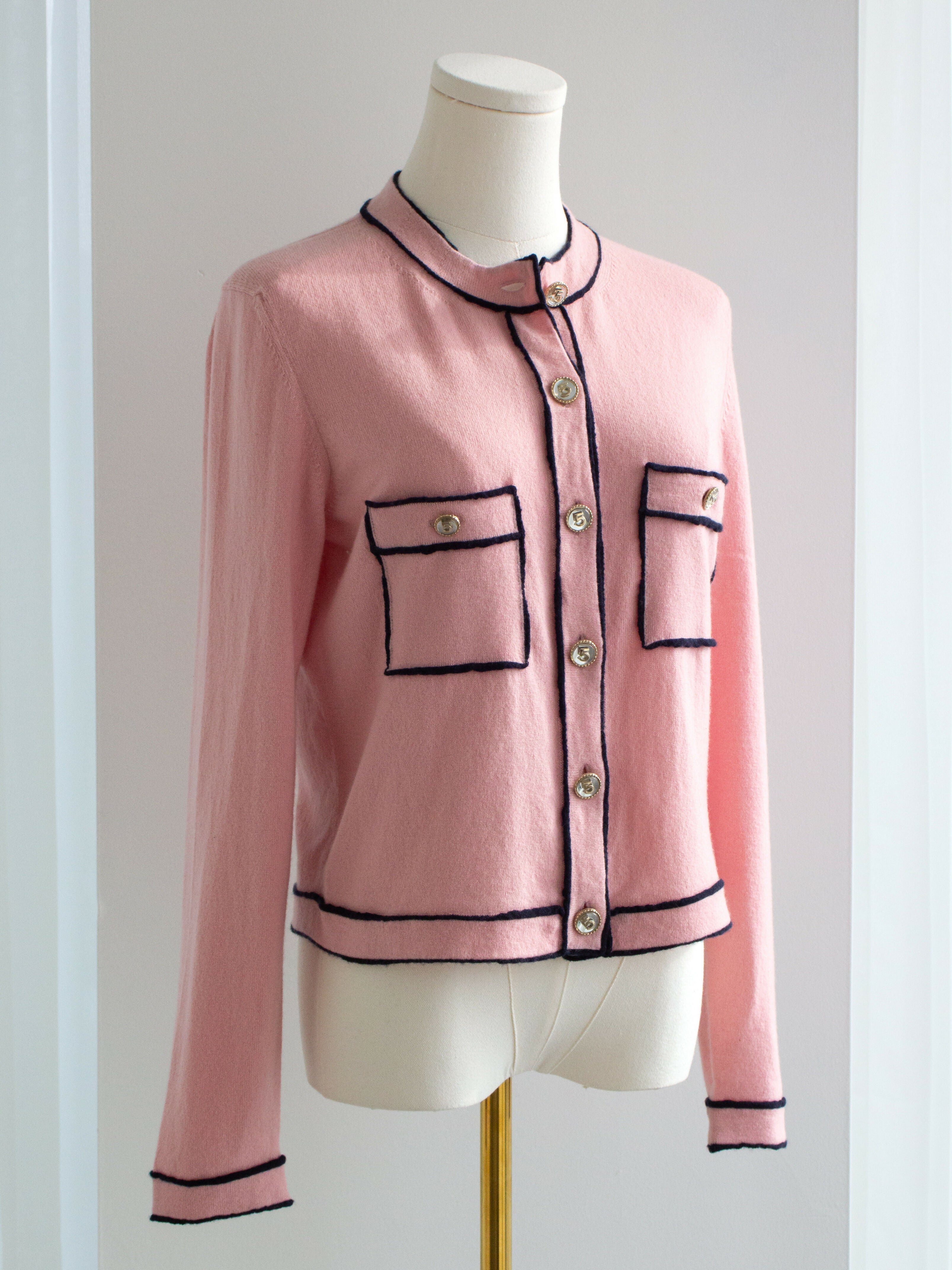 Chanel S/S 2021 Pink Cashmere Navy CC N5 21P 21S Cardigan