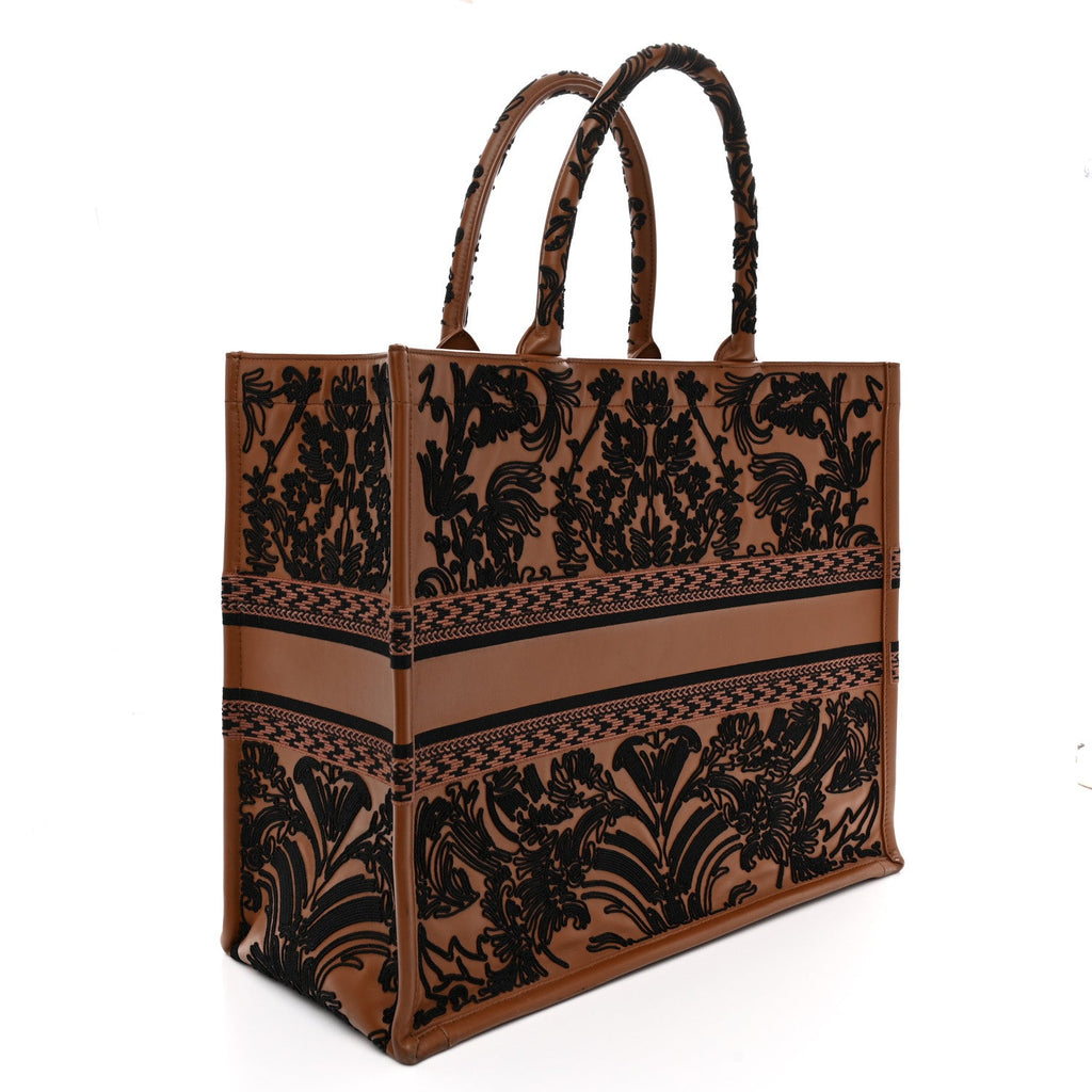 Calfskin Cornely-Effect Embroidery Large Book Tote Brown Black