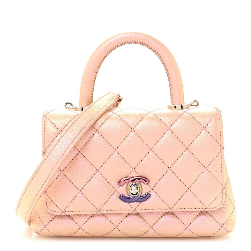 Iridescent Caviar Quilted Extra Mini Coco Handle Flap Light Pink