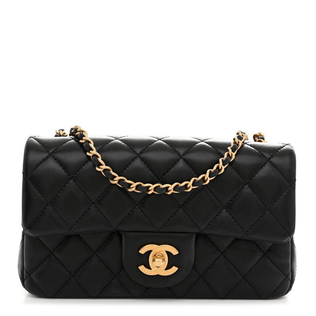 Lambskin Quilted Mini Rectangular Pearl Crush Flap Black